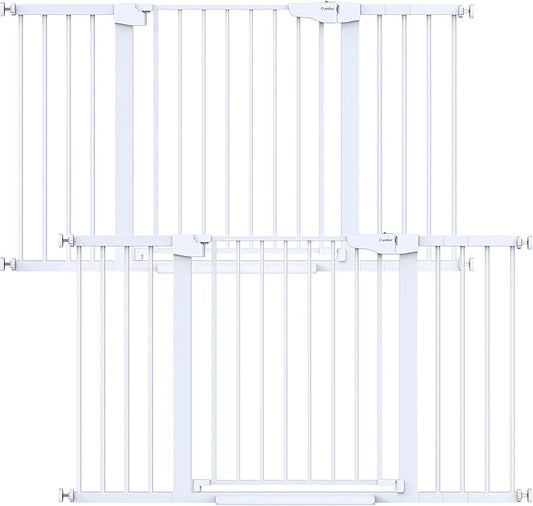Cumbor 2 Pack 30-54" Baby Gate for Stairs, Dual Lock & Self-Closing Dog Gate for Doorways, Easy Install Pressure Mounted Pet Gates Indoor, Easy Walk Thru Wide Safety Proofing for Babies & Pets, White