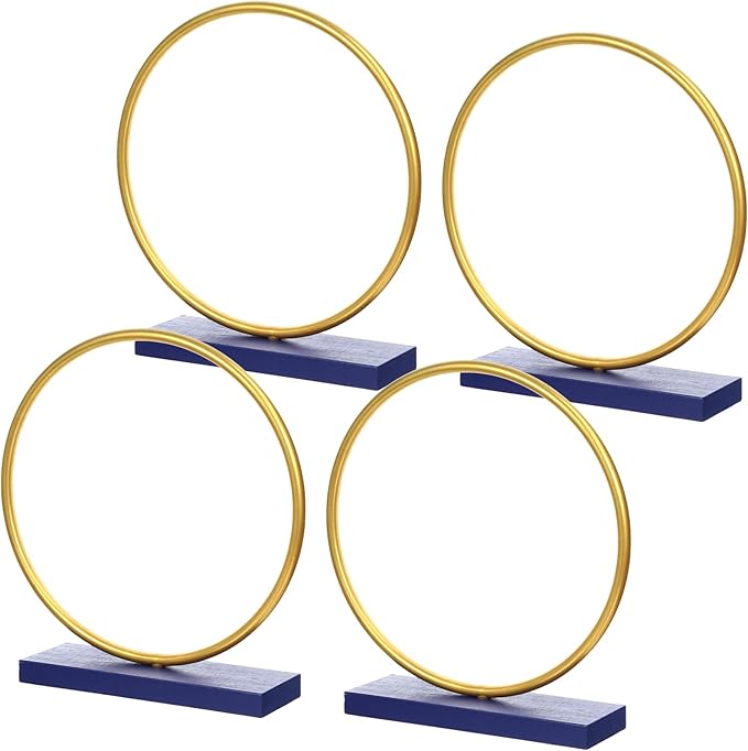 Leinuosen 4 Set Blue Gold Ring Party Decorations, Wooden Cartoon Gold Ring Table Centerpieces for Cartoon Video Game Party Birthday Decor