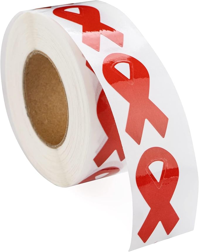 Small Red Ribbon Awareness Stickers - Small Red Ribbon Shaped Stickers for Heart, AIDS/HIV Awareness & Fundraising - 2 Rolls