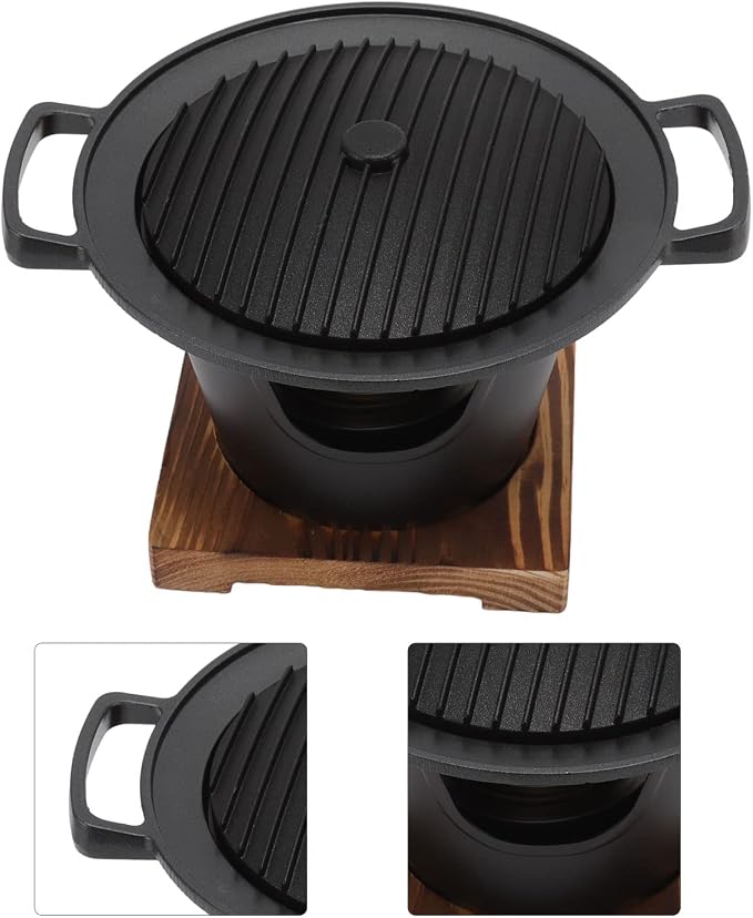 Portable Wooden Charcoal Grill,Japanese Hibachi Tabletop BBQ for Indoor/Outdoor Use, Camping, Patio, Backyard & Picnic | Durable Cast Iron & Aluminum Alloy Construction