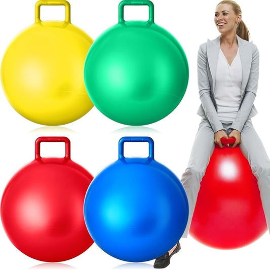 Lewtemi 4 Pcs 29 Inch Hopper Ball Carnival Outdoor Games Jumping Hopping Inflatable Bouncing Ball with Handle and Air Pump for Adult Sport Exercise