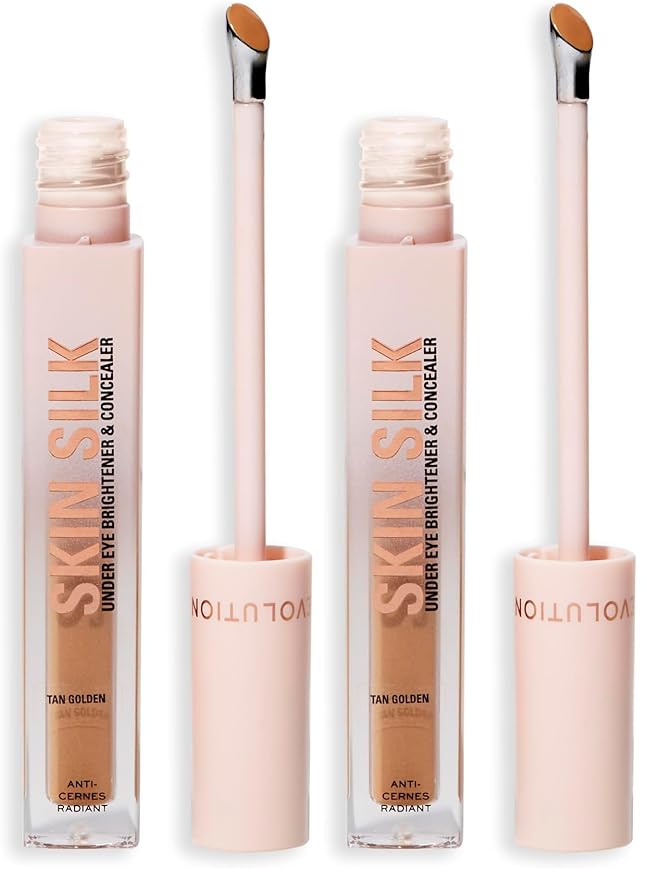 Revolution Beauty London, Skin Silk Radiant Serum Under Eye Brightener, Hydrates & Smooths Under Eye with Hyaluronic Acid & Squalane, Vegan & Cruelty-Free, Tan Golden, 0.13 fl oz (Pack of 2)