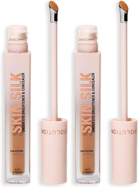 Revolution Beauty London, Skin Silk Radiant Serum Under Eye Brightener, Hydrates & Smooths Under Eye with Hyaluronic Acid & Squalane, Vegan & Cruelty-Free, Tan Golden, 0.13 fl oz (Pack of 2)