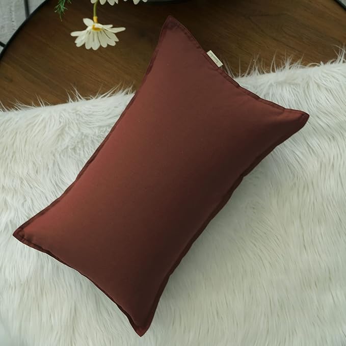 Jeanerlor Cotton Linen Decorative 12"x20" Lumbar Throw Pillow Case Cushion Cover with Twin Needles Stitch on Edge,for Wedding/Party/Gift/Car (30 x 50cm), Reddish Brown