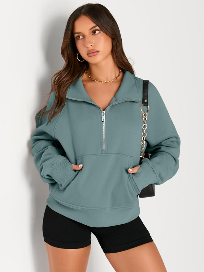 AUTOMET Womens Sweatshirts Half Zip Fleece Pullover Fall Outfits | Fall Fashion Clothes 2026,Cropped Sweatshirts,Cute Y2k Tops,Quarter Zipper Sweater,Winter Loungwear Outfits