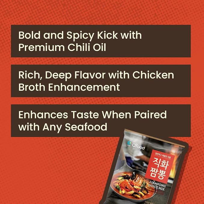 Chung Jung One O'Food Jjampong Seafood Broth Sauce, Korean Chinese Style Spicy Jjambong Flavor Soup Powder, Hot Jjamppong Base, Perfect with Fresh Squid, Shrimp, Clams, Vegetables, Noodles, Rice