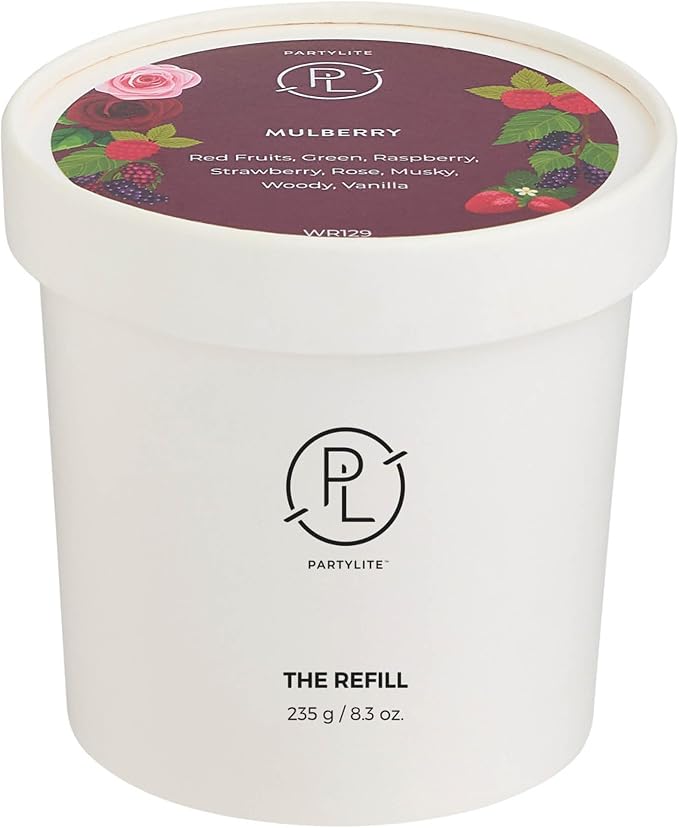 PartyLite Mulberry Scented Candle Refill, Notes of Black Currant, BlackBerry, Mulberry & Pomegranate, 10oz 1-Wick Aromatherapy Candle, up to 40 Hours of Luxury Fragrance, Sustainable Premium Soy Wax