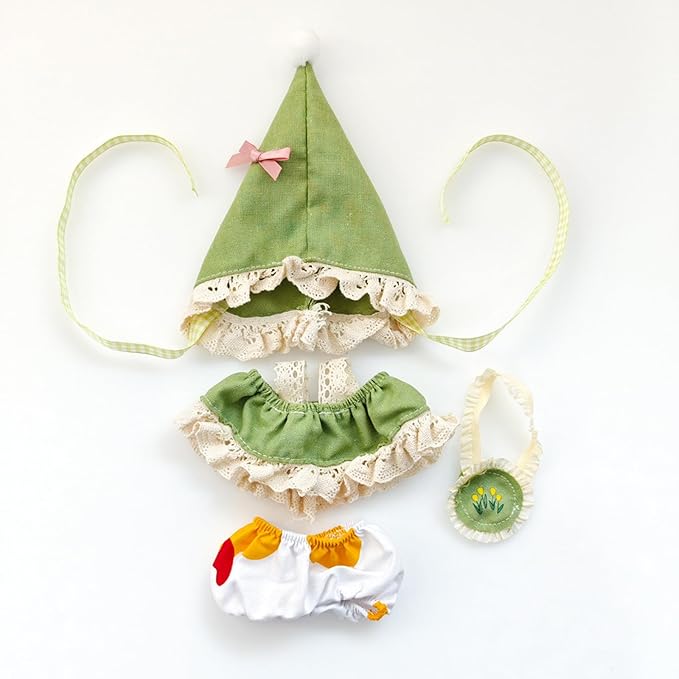 Clothes for Doll, 15/17cm Doll Clothes Set Suitable for Dolls Accessories - Hat + Skirt + Pants + Mini Bag (NO Doll),Green Elf
