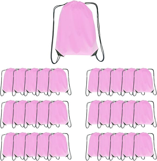 Drawstring Backpack Bulk 30 Packs Draw String Backpack Bags DIY Gym Sports Traveling Trip ride Pedestrianism Yoga Cinch Bag Sackpack Drawstring (pink)