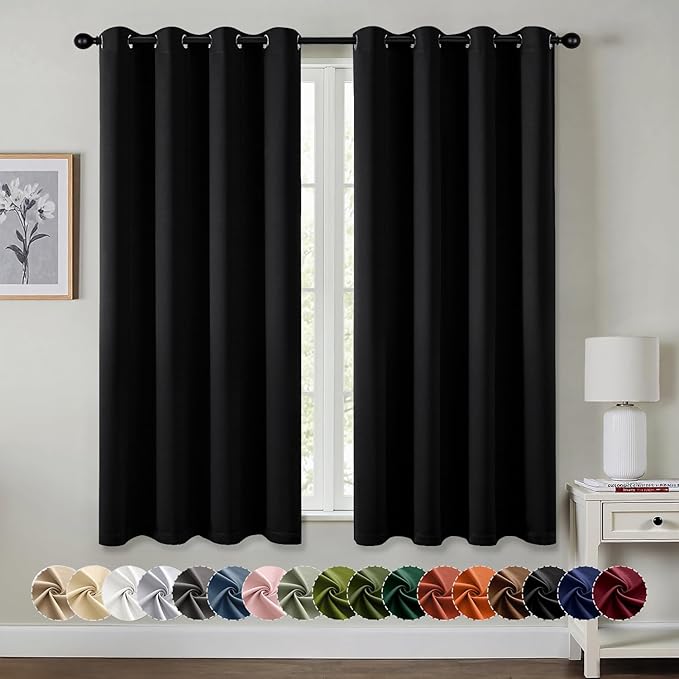 MIULEE Blackout Curtains for Bedroom 2 Panels 50 x 63 Inch Long Black | Thermal Insulated, Living Room Darkening Grommet Drapes, Noise Reducing, Light Blocking Window Treatments