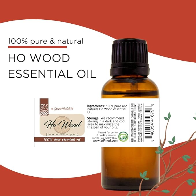 Ho Wood Essential Oil - 1 fl oz - 100% Pure & Natural - Amber Glass Bottle w/Euro Dropper - GreenHealth