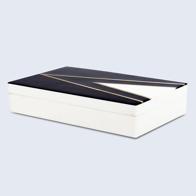 Handicrafts Home Black and White Decorative Storage Box with Lid–Large Coffee Table Storage Box, Handmade Resin Inlay Wooden Box, Remote Control Organizer, Keepsake Box, Home Decor Storage Box-12x6x2