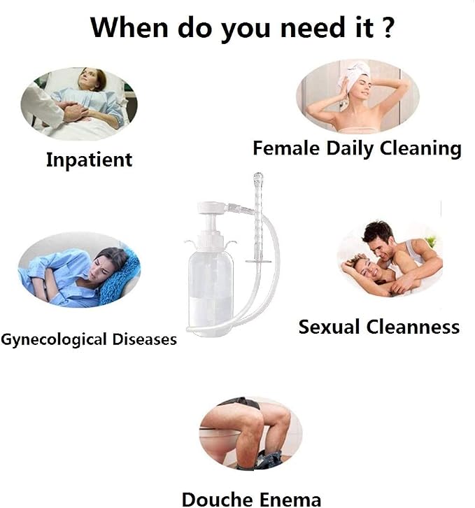 Vaginal Douche Cleansing System Female Syringe Cleaner Enema Reusable Rinse Portable Kit with 3 Nozzle 100% Safe Non-Toxic (300 ML)