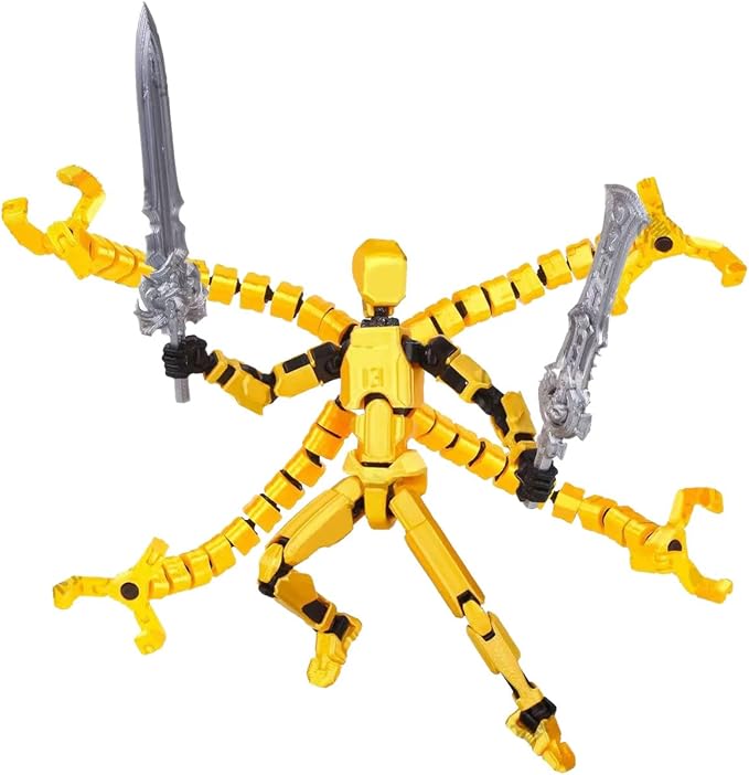 T13 Action Figure Assembly Completed, Upgraded 3D Printed T13 Action Figure, The Dummy 13 is Very Suitable for Office Desks and Birthday Cake Decorations (Yellow)