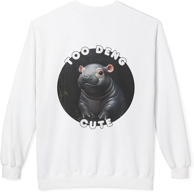 Unisex Fleece Crewneck Sweatshirt - Too Deng Cute Moo Deng Hippo, Cozy Cotton Blend, Classic Relaxed Fit