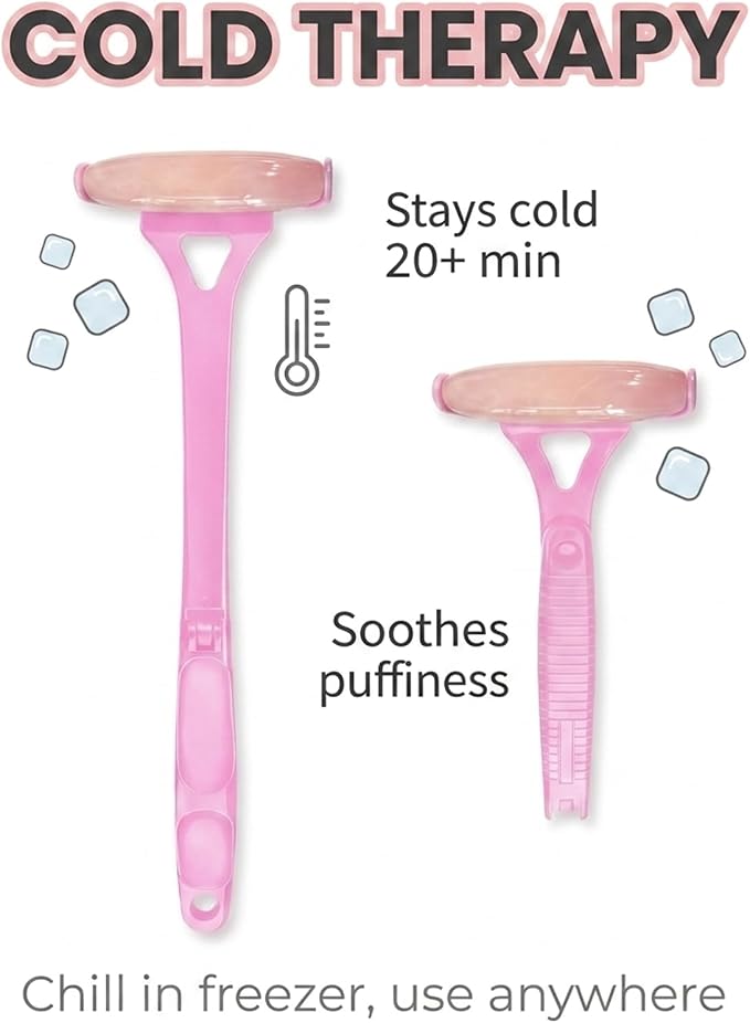 Foldable Manual Leg Massage Rollers, Long Handle Face Leg Muscle Relaxation Massager, Dual Hot & Cold Use Body Roller for Back Neck Facial Muscle Relief, Pink