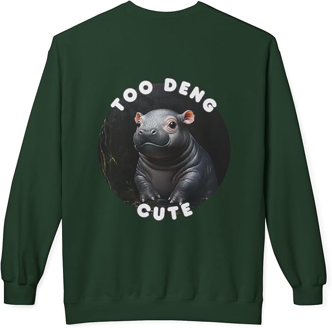 Unisex Fleece Crewneck Sweatshirt - Too Deng Cute Moo Deng Hippo, Cozy Cotton Blend, Classic Relaxed Fit