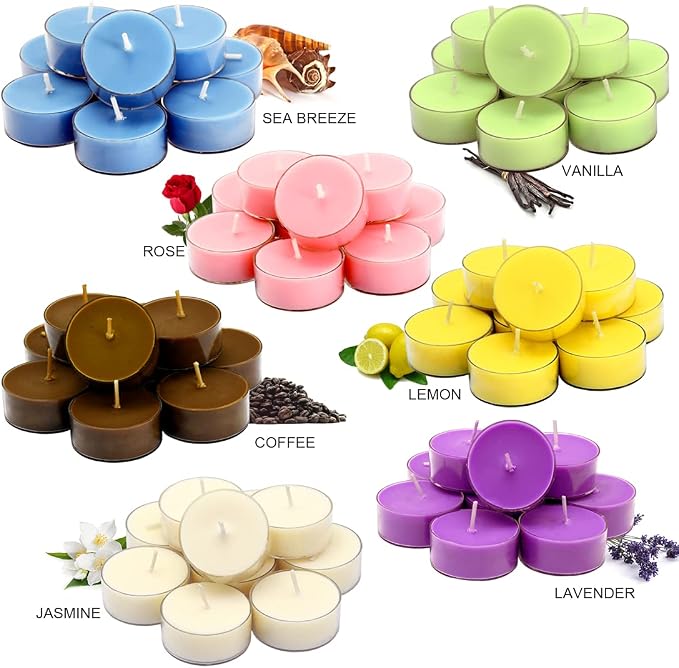 DEYBBY Scented Tealight Candles, Long Lasting Soywax Tea Candle Used for All of Holders|Clear Cup|12 Counts|Up to 4 Hour Burn Time|Coffee