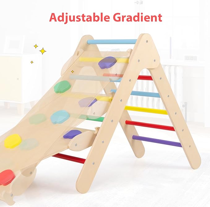 OLAKIDS Pikler Triangle Set 3 in 1 Climbing Toys for Toddlers Wood Montessori Baby Jungle Gym with Ramp Ladder Slide Kids Indoor Playground Activity Play Structure