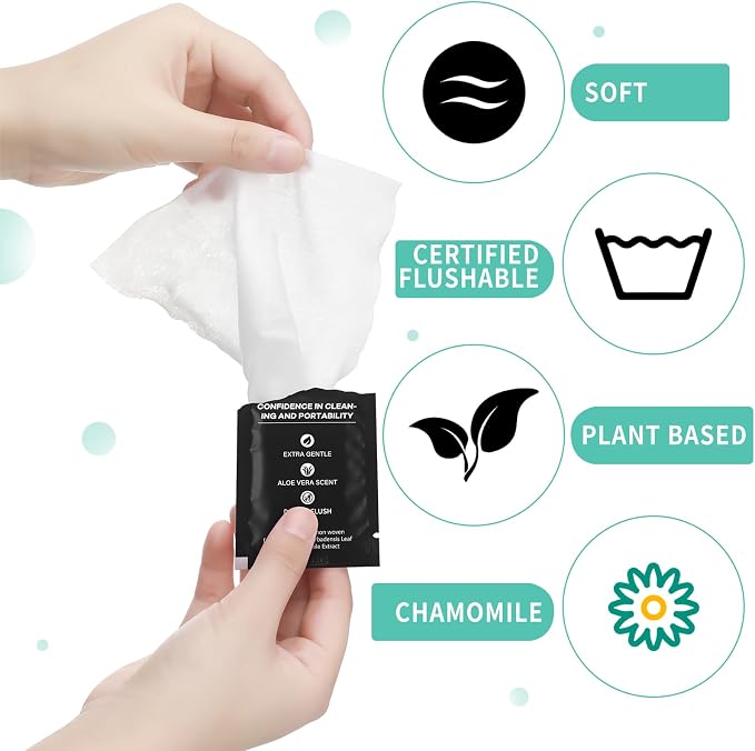 400 Pcs Butt Wet Wipes for Women Individually Wrapped Wipes for Women Man Travel Hand Face Body Cleaning Adults Bathroom Toilet Daily Use(Black)