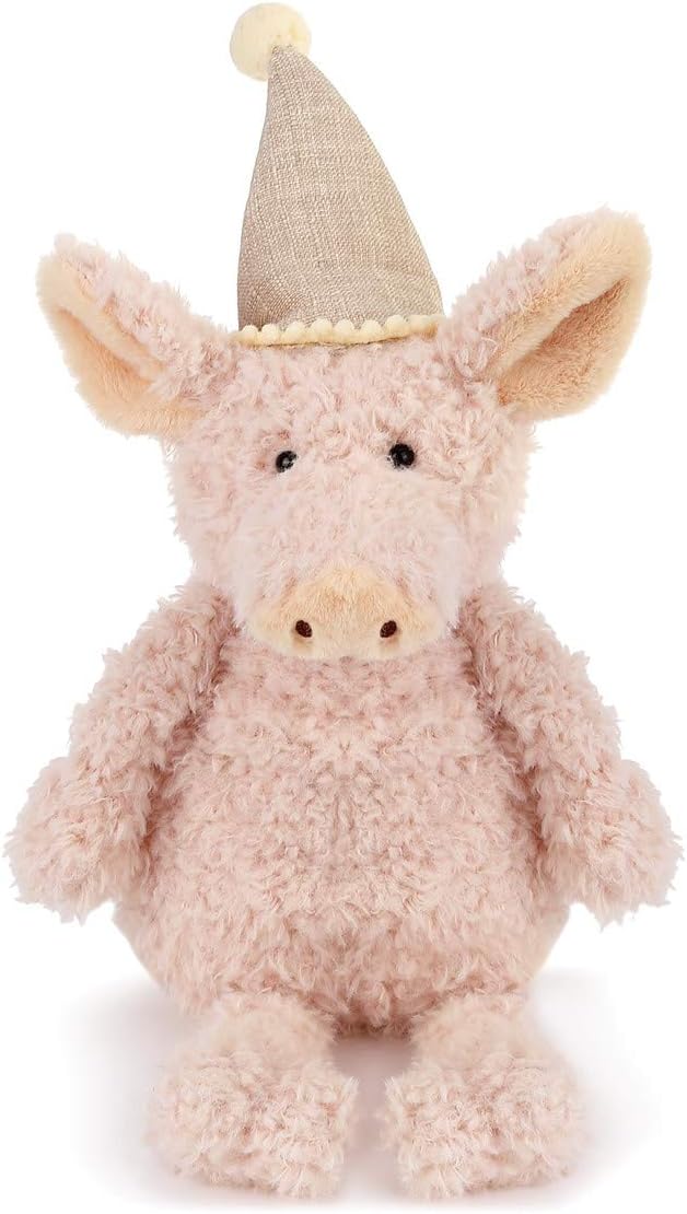 DEMDACO Piggy Wigg The Birthday Pig Baby Pink 12 inch Plush Fabric Stuffed Figure Toy