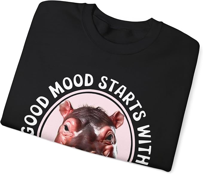 Good Mood Starts With Moo Deng Unisex Sweatshirt, Funny Moo Deng Good Mood Minimalist Men And Women Shirt