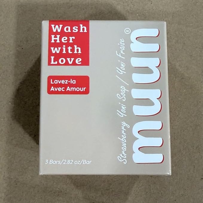 Muun Yoni Soap Bar - Pack 3 Strawberry pH Balance Natural Ingredients - Gentle Cleansing Formula Eliminates Odor Vaginal Health - Feminine Wash