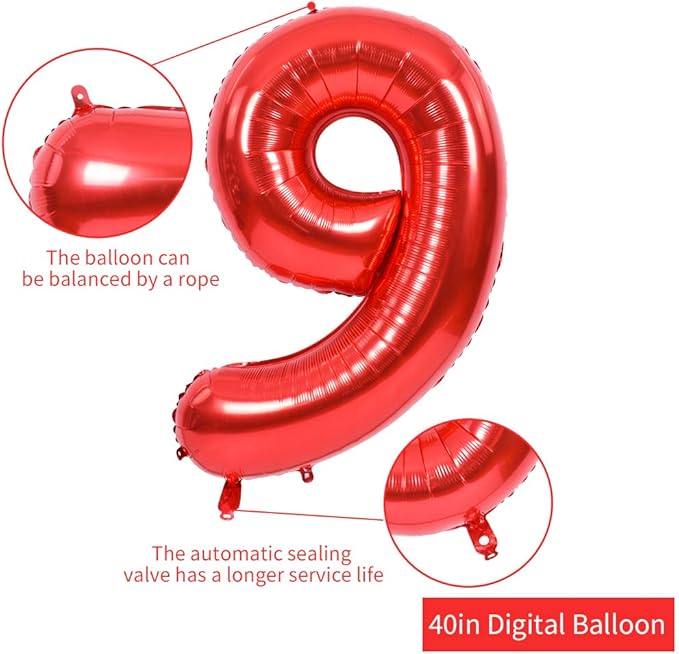 TONIFUL 40 Inch Red Large Numbers Balloons 0-9, Number 9 Digital 9 Helium Balloons, Foil Mylar Big Number Balloons for Birthday Party Anniversary Supplies Decorations