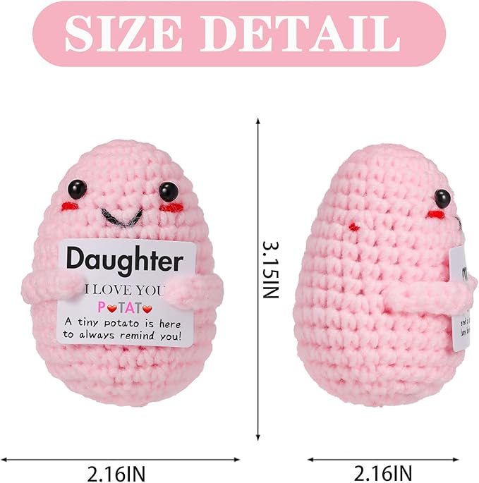 Birthday Gifts for Girls Handmade Emotional Crochet Positive Potato with Encouragement Card (I Love Daughter)