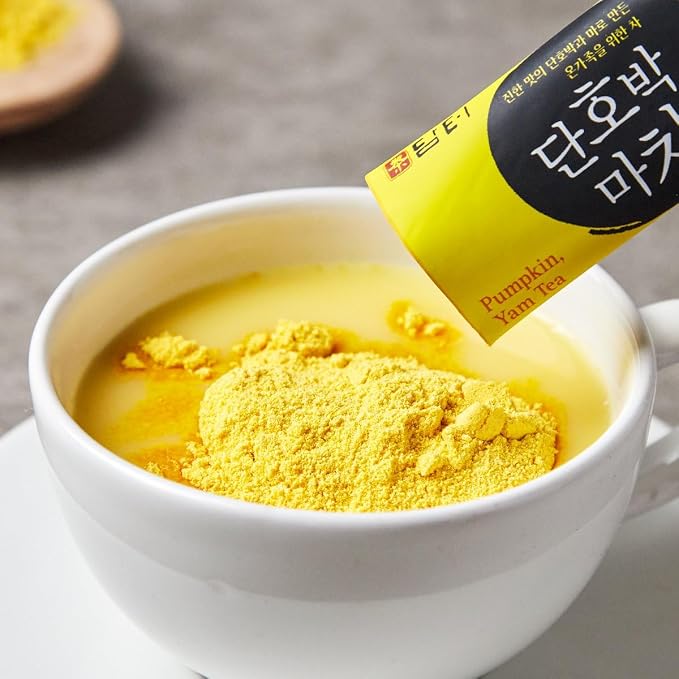 Damtuh Sweet Pumpkin & Yam Tea Powder Drink Mix – Korean-Style Pumpkin Latte, Creamy & Smooth, Caffeine-Free, 17g x 50 Stick Packs