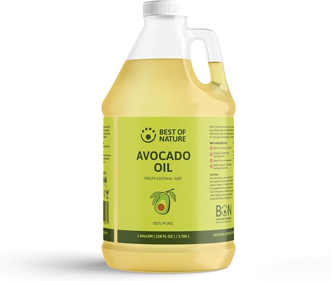 Best of Nature 100% Pure Avocado Oil – Natural Massage Oil, Moisturizing Body & Hair Oil, Unscented Skincare & Carrier for Essential Oils, Gallon (128 Fl Oz)