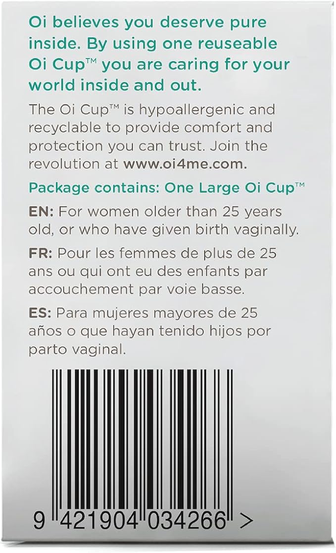 Oi | Organic Initiative - Menstrual Cup | Large - Adult, Wear for 12 hrs | Reusable, Leak Free (30ml) | Tampon and Pad Alternative