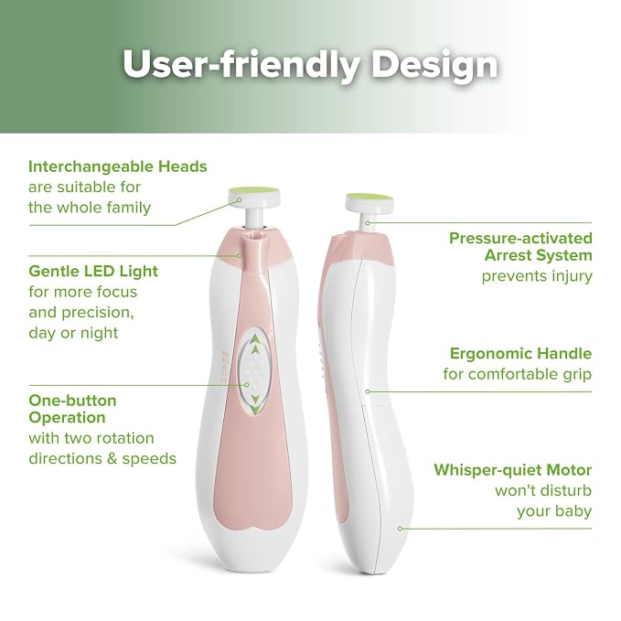 haakaa Baby Nail Trimmer Electric Safe Baby Nail Clippers Baby Nail File Kit Manicure Set, Trim Polish Grooming kit for Newborn Toddler or Adults Toes Fingernails, 6 Grinding Heads and LED Light