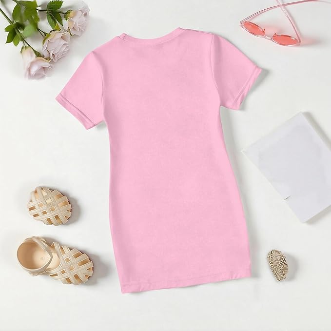 Girl's Anime K-POP Graphic Long Dress T-Shirt - Casual Loose Fit Short Sleeve Top