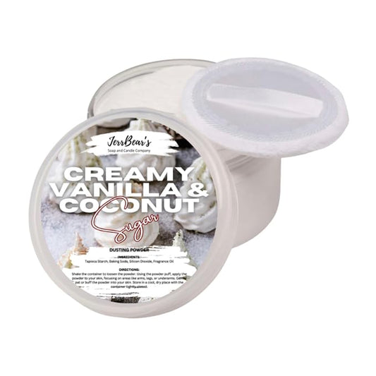 Creamy Vanilla & Coconut Body Dusting Powder for Women, 4oz Jar | Talc Free Body Formula, Soft Scented Skin Care, Gentle Powder for Daily Freshness, Includes Puff Application