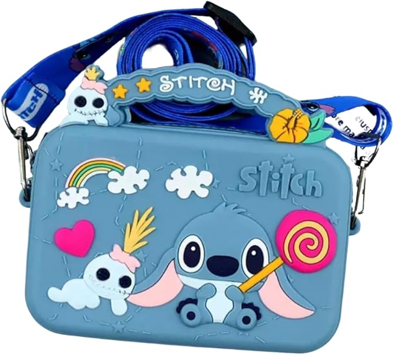 Cartoon Stitch Crossbody bag with Adjustable Shoulder Strap, Handbag with Zipper, Badge Wallet with Lanyard, Wallet Purse Shoulder Bag Coin Pouch Accessories Money Bag for Girls