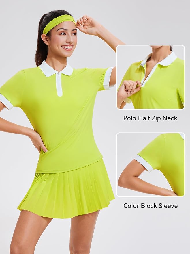 Tennis Skirt Sets for Women Zipper Color Block High Waisted Golf Polo Two Piece Skirt Set Women 2 Piece Outfits
