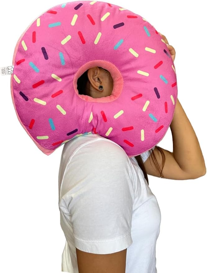 Donut Pillow for Ear Piercings - Comfortable Soft Ear Pillow for Side Sleeping - Reduces Ear Discomfort - Fun Decor, Stuffed Cushion and Toy, 14 Inches (Pink Icing)