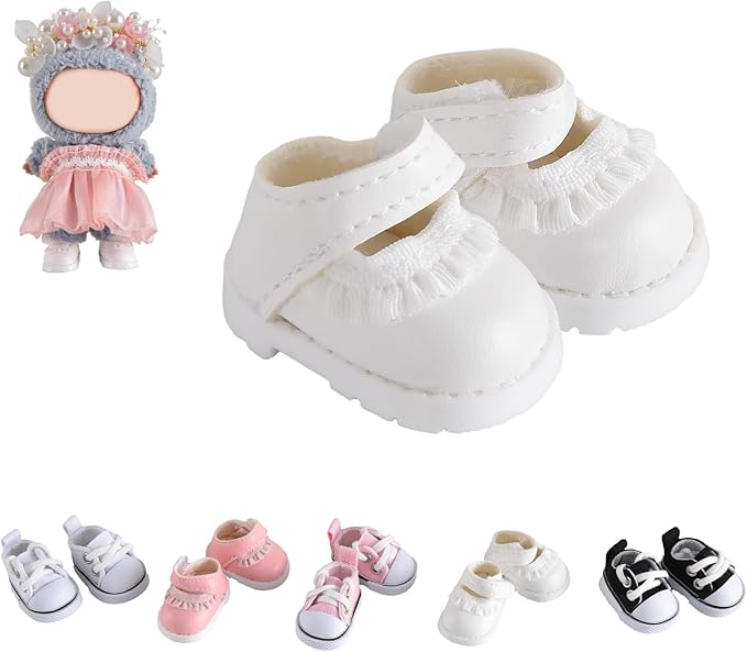 2025 New Version Doll Shoes, 1 Pair Premium White Laces Shoes, Perfect Match for bubu Clothes, Shoes for 15&17cm Doll Accessories