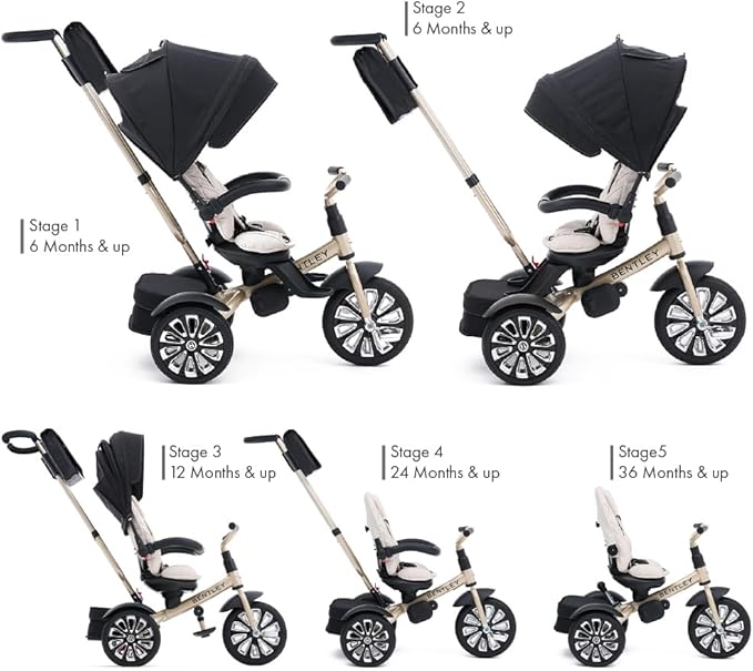Bentley Trike - All Terrain Toddler Bike 6-in-1, Mulliner Gold Limited Edition, Officially Licensed and Designed by Bentley Motors UK; Baby to Big Kid Tricycle (6m-5y+)
