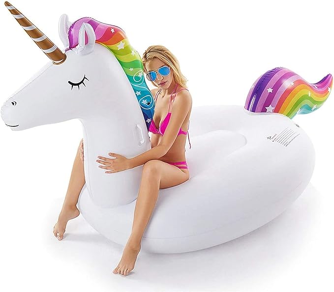 Jasonwell Giant Inflatable Unicorn Pool Float Floatie Ride On with Fast Valves Large Rideable Blow Up Summer Beach Swimming Pool Party Lounge Raft Decorations Toys for Kids Adults