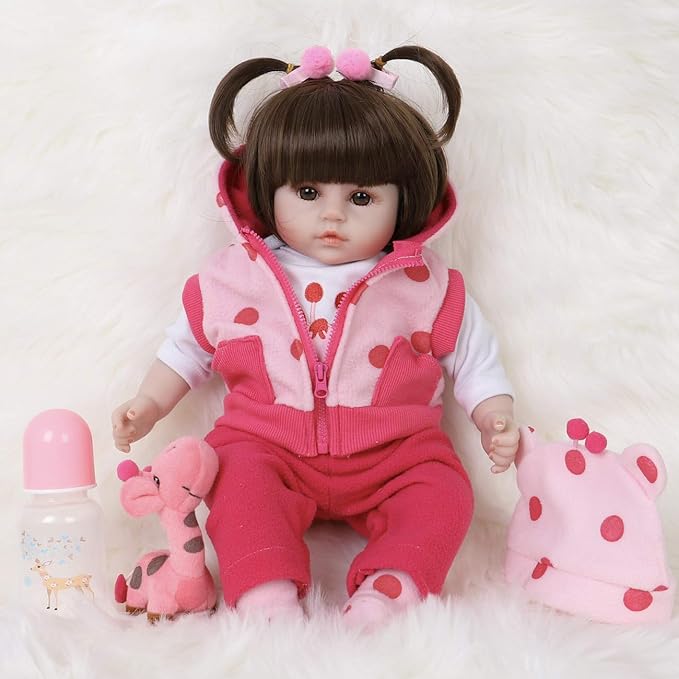 ENADOLL Reborn Baby Doll Realistic Silicone Vinyl Polka Dot Giraffe Baby 16 inch Weighted Soft Body Lifelike Doll Gift Set for Ages 3+(Polka Dot Giraffe)