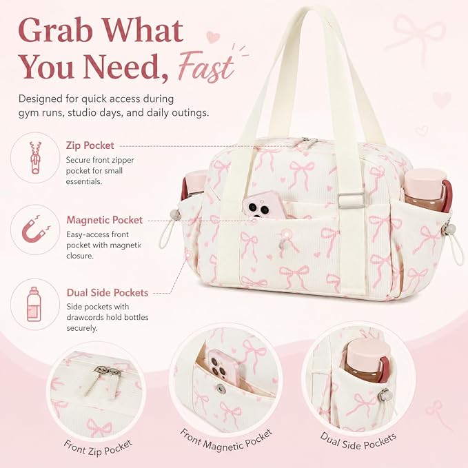 LOIDOU Aesthetic Mini Gym Bag for Women with Wet Dry Pocket, Lightweight Corduroy Dance Ballet Gymnastic Small Tote Bag for Workout Yoga Clean Girl Lifestyle Overnight Weekend Trip