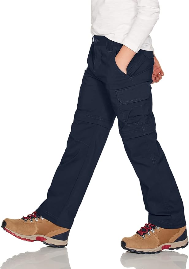 CQR Kids Youth Hiking Cargo Pants, UPF 50+ Quick Dry Convertible Zip Off Pants, Outdoor Camping Pants