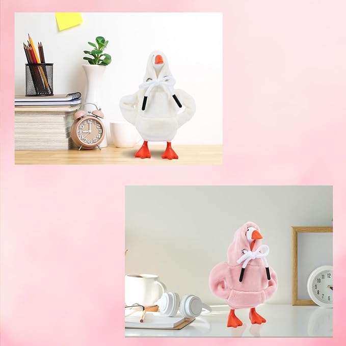 2 Pcs Desk Goose Outfits 7 Inches, Mini Desk Goose Clothes Hoodies 7 Inch Porch Goose Costume Desk Goose Accessories for Magnetic Goose Statue Table Decor (Pink & Beige)