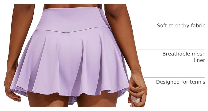 PINSPARK Womens Tennis Skirt 14" Pleated Athletic Golf Skorts with Pockets | High Waist, Tummy Control, Mini, Breathable, Lightweight, Soft, Built in Shorts, Pickleball, Casual
