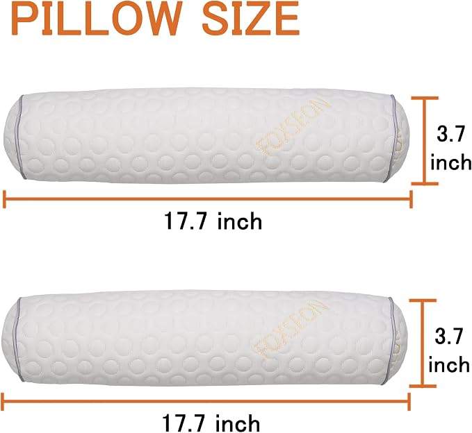 Cylindrical Pillow、 Fillable Porous Fiber Contour Neck Pillow、 (Pack of 2, White Jacquard) 18 x 4 inches、Bolster Pillow for Bed、Legs, Back and Yoga (18x4)