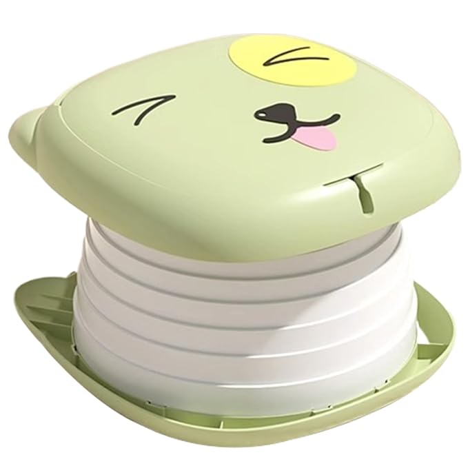 Travel Potty 9.4X 1.9in Flip Green ABS Stable Collapsible Cartoon Style Portable Potty Emergency Toilet for Toddler, Travel, Camping and Outdoor Use..