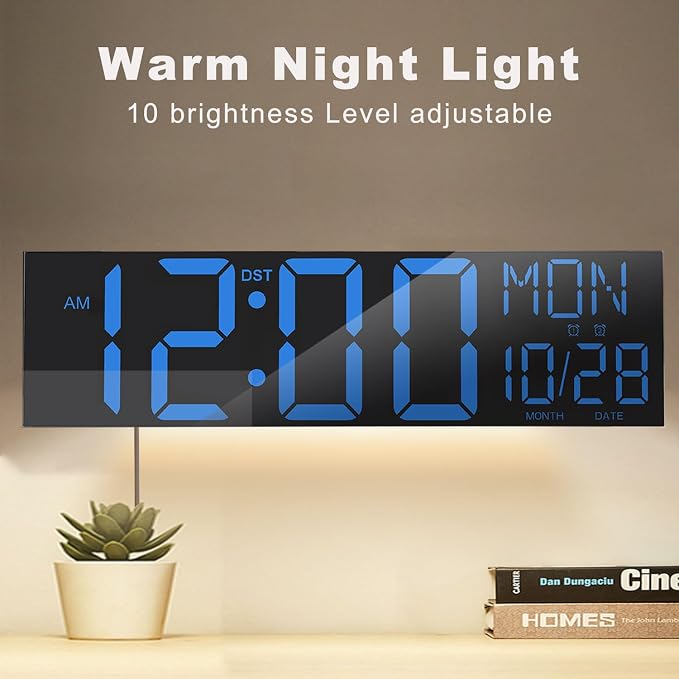 JALL 30" Extra Large Digital Wall Clock, Giant LED Wall Clock with Remote Control, Digital Clock with Jumbo Numbers for Living Room, Gym, Warehouse, Office, Home Decor, Plug-in, Blue