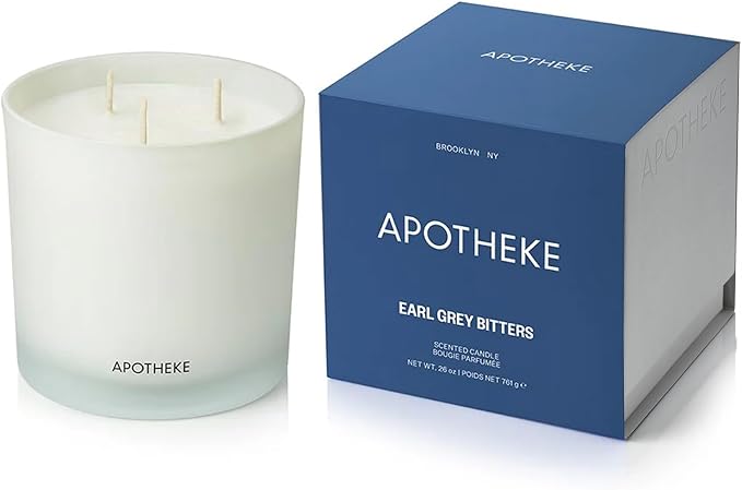 Apotheke 3-Wick Scented Candles for Home, Earl Grey Bitters - 26 oz Soy Wax Aromatherapy Jar Candle Gift for Women - Long-Lasting Fragrance with Perfume-Grade Essential Oils - Bergamot, Peony & Lemon